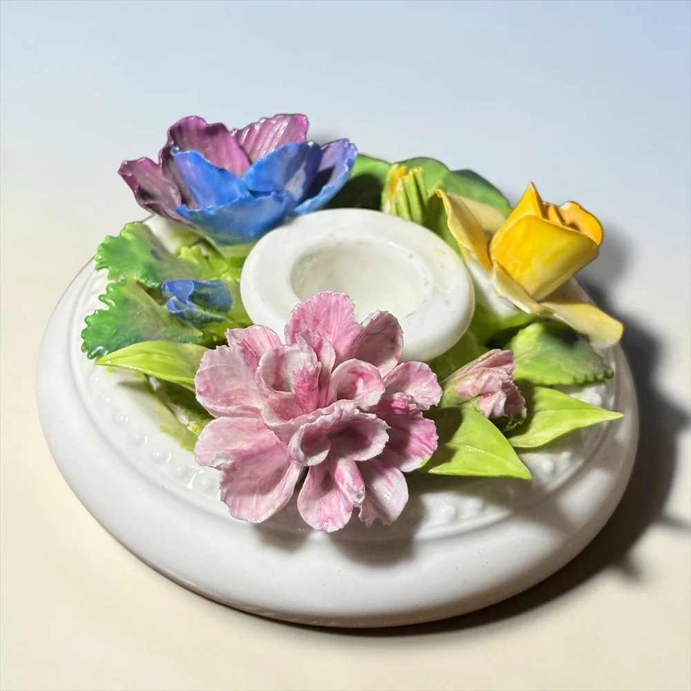 Crown Staffordshire Fine Bone China Floral Candle Holder Vintage England Rose